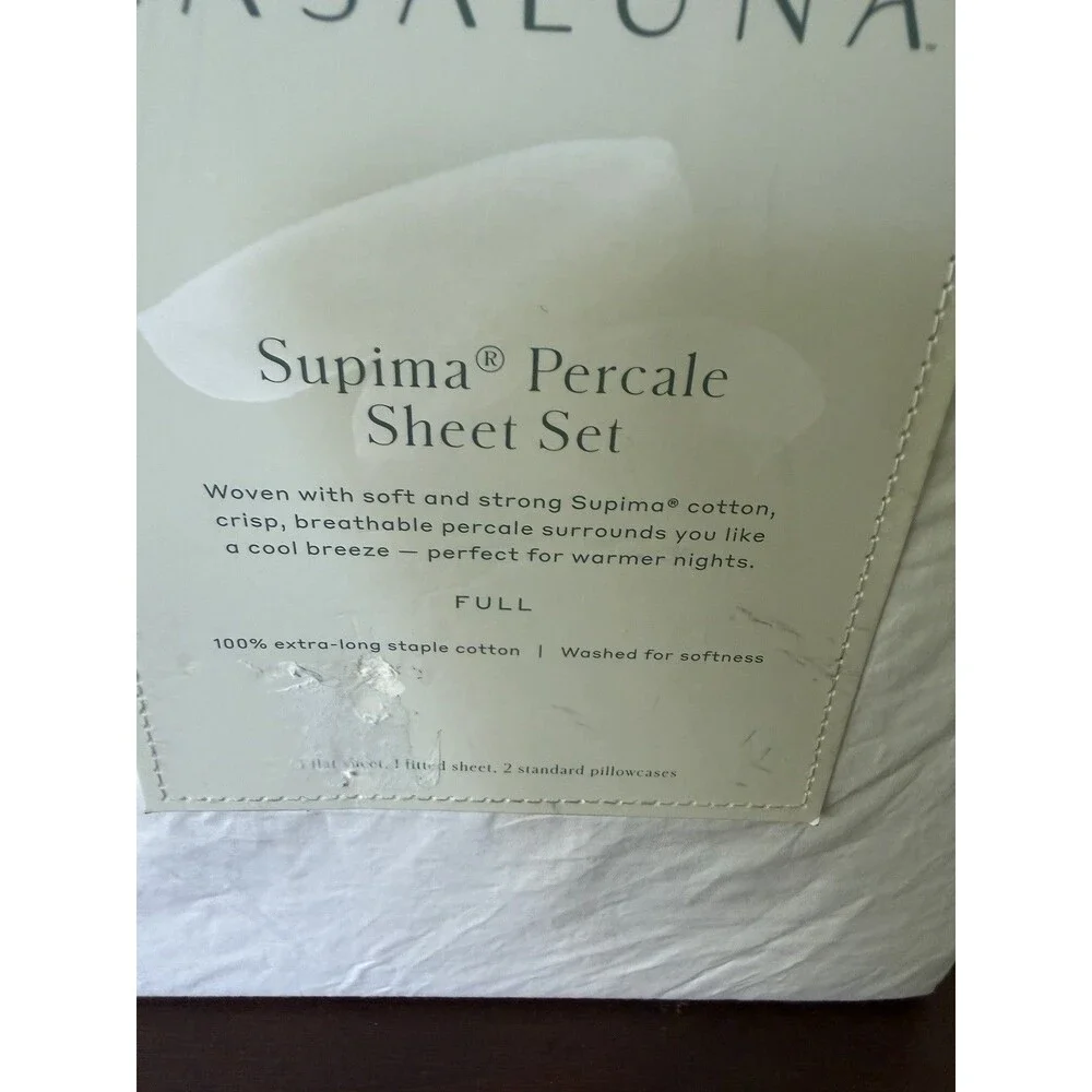 Casaluna Full Size Washed Supima Cotton Percale Solid Natural 4 Pc Sheet Set NEW